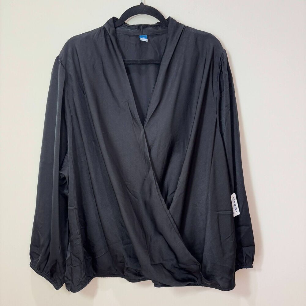 Old Navy NWT Black Satin Surplice Wrap Top Womens Plus 4X Romantic Goth Classic